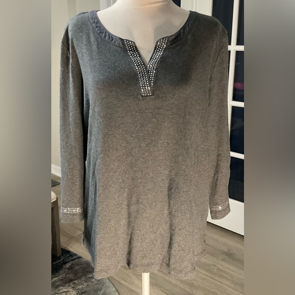 Karen Scott Charcoal Tunic with Silver Accents